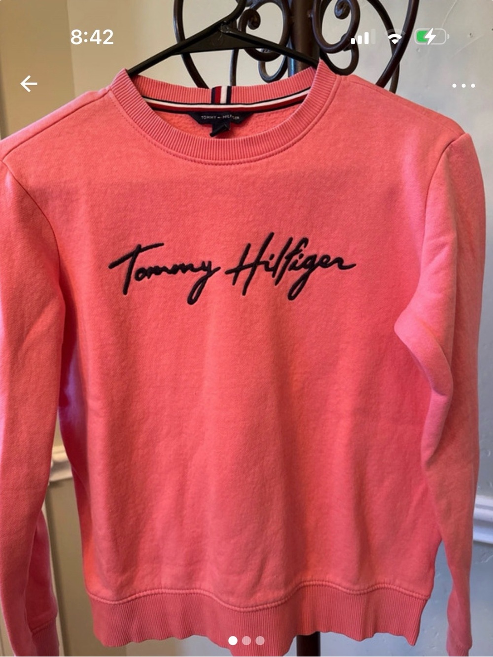 Tommy Hilfiger Coral Pink Script Logo Crewneck Sweatshirt xxs